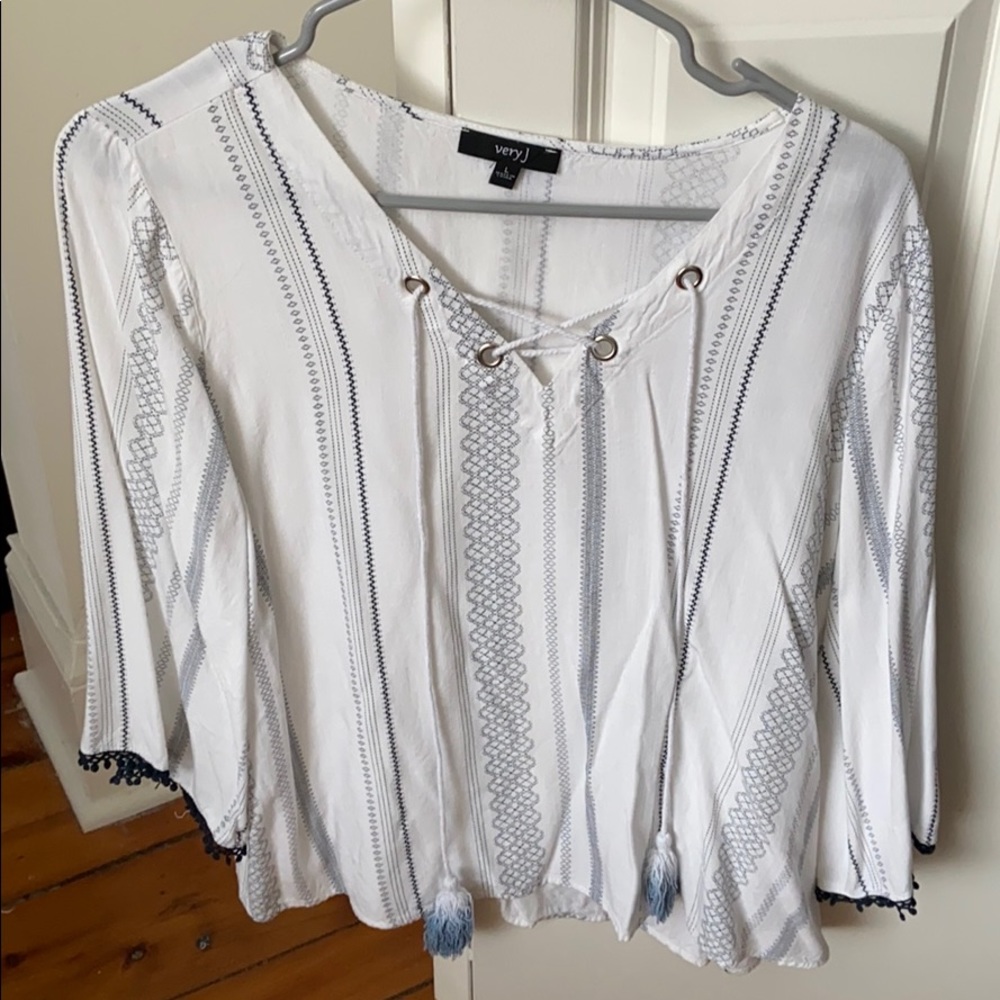 Navy and white blouse